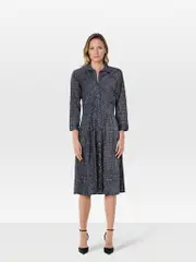 Abstract Pleated Buttoned Dress