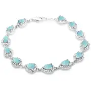 Pear Shape Natural Larimar & Cubic Zirconia .925 Sterling Silver Bracelet