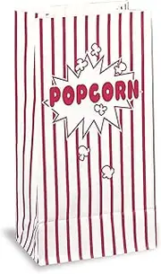 WedDecor Pack of 10 Paper Popcorn Bags, Red & White Stripes Bag, Perfect for Birthdays, Movie Night, Sleepover or Circus Party, Baby Shower Party Supplies