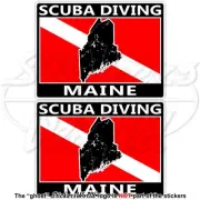 MAINE SCUBA DIVING Flag-Map Shape USA Rectangular Stickers, Decals 75mm (3") x2