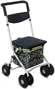 Walker, Elderly Walker, Foldable Four Wheeled Rollator Shopping Trolley Walker Walking Aid with Backrest Shopping Basket Handrail Removable Foot Brake Little Surprise