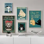 手繪卡通 可愛貓咪 復古藝術海報 家居壁貼 帆布圖片畫芯 客廳裝飾掛畫 沙發背景墻掛畫 店面裝飾畫