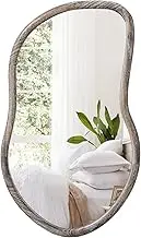 FEUFOAM Irregular Wall Mirror Asymmetrical Abstract Mirrors for Wall Wood Rustic Brown Decorative Vanity Mirrors for Bathroom Bedroom Living Room
