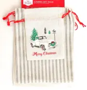 Holiday Time Burlap Drawstring Vintage White Pickup Truck 3 Multiple Gift Bags