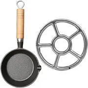 JOINPAYA Mini Cast Frying Pan with Wooden Handle Portable Skillet for Cooking Durable Quick Heating Milk Pan for Eggs Omelettes and More
