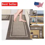 Machine Washable Non-Slip Comfort Kitchen Rugs - 2-Piece Set in Brown and Beige