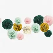 EcoChic Blooming Bliss - 12 PCS Green Sage Pink Flower Pom Pom Kit for Engagemen