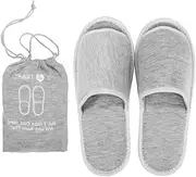 YMMMY ROSE Spa Slippers Foldable Portable Slippers Cotton Closed Toe Slipper Non-Slip Hotel House Shoes with pouch for Trip Home, Gray Open, 5