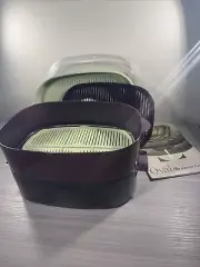 Tupperware Oval Stack Cooker Microwave Meal Maker Purple & Green #4145 VTG NOS