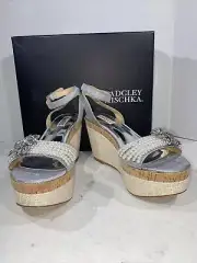 Badgley Mischka “Leane” Womens Size 8.5 Silver Espadrille Wedge Sandals X7-749
