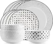 [Safdie] & Co. 12-Piece Black & White Sketch Dinnerware Set, Porcelain, Includes Plates, Bowls, and Serving Dishes, Dishwasher Safe