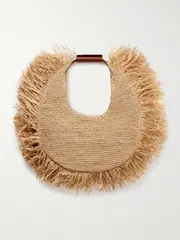 [STAUD] STAUD - Moon Large Leather-trimmed Fringed Raffia Tote - Neutral - One size One size Neutrals