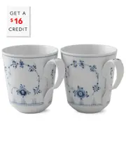 Royal Copenhagen Blue Fluted Set of 2 Plain Mugs with $16 Credit