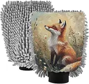 XYMZR Fox Cute Garden Absorbent Microfiber Car Wash Mitt, Funny Cute Anime Scratch Free for Cars Cleaning, Home Cleaning Mitts, 2 Pack, 10.24” L x 7.09” W
