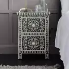 Night Stand, Bedside Table Black Bone Inlay Traditional Mandala Design Furniture