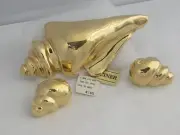 Vtg CINER Conch SEA SHELL Goldtone Pin Earrings signed JOANNE COOPER ~HUGE RARE!