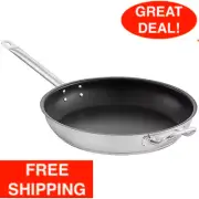 14" Stainless Steel Non Stick Fry Pan Aluminum Clad Bottom Excalibur Coating