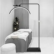 Beauty Half Moon Light Floor Fill Lamp LED Stand Lash Light Rotatable Height Adjustable 135-185cm, Brightness Adjustable 3200K-5600K with Phone Holder 37.5x44.5x185cm Black