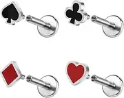 [ZS] 4Pcs Poker Stainless Steel Lip Stud Labret Lip Piercing, 16G Monroe Medusa Piercing Flat Back Lip Jewelry Lip Rings Tragus Conch Cartilage Daith Earrings for Women Men