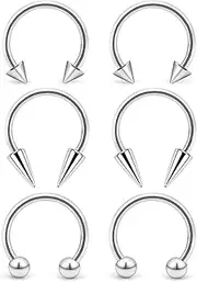 [Ovxznts] 6Pcs Septum Rings 16G Surgical Steel Snake Bite Jewelry Long Spike Horseshoe Lip Rings Smiley Piercing Jewelry for Women Men 8mm 10mm