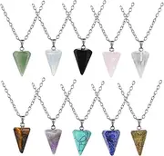 [NAESM] 10 Pieces Crystal Pendants Crystal Stone Pendants Cone Pointed Pendant, Natural Stone Hexagonal Pillar Conical Pendulum Cut Face Crystal Pendant Item, DIY Necklace Jewelry Handicraft Making, Stone