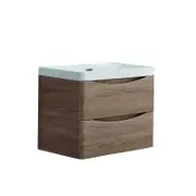 TOOLKISS Wall Hung Bathroom Vanity 600mm White Oak – Modern Polymarble Basin with Water Resistant MDF Cabinet, Soft-Close Mechanism & Overflow Ring