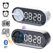 Bluetooth Speaker Alarm Clock With Wireless Charger LED Mirror Display FM Radio