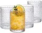 Glass Cups Vintage Glassware Set of 4, Embossed Pattern Style Transparent Cockta