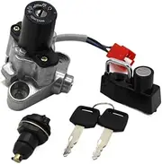 MZBZUTEDEE Motorcycle Ignition Key Switch Fuel Gas Cap Seat Lock Kit Fit for Yamaha XVS400 Drag Star 4TR-82021-00 4TR-82501-01