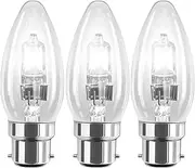 3 Pack 28W BC B22 Clear Candle Light Bulbs, Bayonet Cap, Classic Incandescent Dimmable Lamps, 28W = 37W, 370 Lumen, Mains 240V, Energy Saving Halogen Bulbs