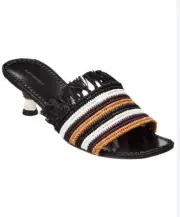 TORY BURCH ELEANOR RAFFIA KITTEN HEEL SANDALS CACCOLI/ NEW IVORY Sz 10 $358