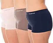 [Chaffree] Womens Anti Chafing Boyshorts, Sports Gym Exercise Boxer Briefs, Ladies Midi Waist Underwear Brief Panties Active Fit, Breathable Moisture Wicking Sweat Control, Stretchy Seamless Pants 3Pack