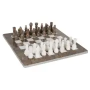 15 Inches Handmade Marble Oceanic & White Weighted Full Chess Game Set