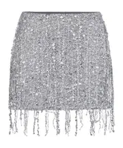 Elisabetta Franchi Sequin Embellished Fringed Tulle Mini Skirt IT40,IT38 silver