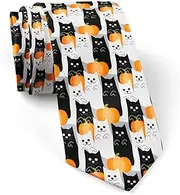 [KAWAMOUSE] ( Cute Halloween Cat Ghost ) Fashion Novelty Necktie, Conversation Neckwear Ties Great for Party and Events, As Shown