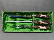 Vintage Anton Winger Jr. 3 Piece Stag Handle Carving Set Solingen Germany