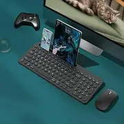 Wireless Keyboard and Mouse Combo with Phone Tablet Holder, Rechargeable Dual-Mode (Bluetooth 5.0 and 3.0 +2.4G) Multi-Device Silent Mouse for Windows, iPad, Tablet, MacOS,iOS,Android(Black)