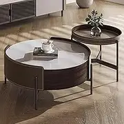 EKDJSN Coffee Table Set, Center Table with Raised Edge Design, Nesting Table with Large Storage Drawer Design, No Assembly Required, for Living Room Balcony Office(35in+20in)