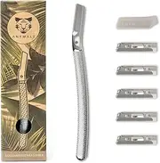 ANYMALE® Dermaplaning Razor with 5 Interchangeable Blades and Blade Protection, Metal Eyebrow Razor, Face Razor for Down Hair, Facial Hair Remover for Men and Women, Silver