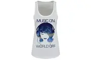 Grindstore Music On World Off Ladies Floaty Tank (White) - UTGR1640