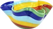 [Badash] Rainbow Murano-Style Art Glass Decorative Bowl - 8" Mouth-Blown Glass Floppy Centerpiece Bowl - Home Decor Accent