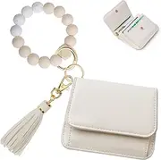 [Sunpour] Keychain Wallet,Small Compact Card Holder Wallet RFID Wallet Women Small Wristlet Wallets for Women,Mini Wallet for Ladies with Zip Coin Pocket & Id Window, Beige, 4.6'L x 3.7" W x 0.75" H,