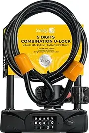 Simply Cycling 5-Digits Combination U Lock | Ultimate-Security, High-Grade Material | Withstands Cutting and Tampering | For Motorcycles, Bikes, Electric Bikes, Mountain Bikes, Scooters, Folding Bikes
