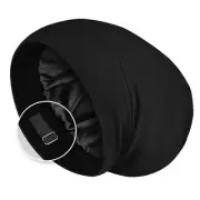 Satin Lined Hair Bonnet for Sleeping, Sleep Cap for Women and Men Medium Black
