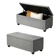 Oikiture Storage Ottoman Blanket Box Faux Linen Chest Toy Foot Stool LARGE