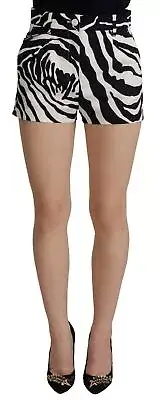Dolce&Gabbana Women Black White Hot Pants Cotton Blend Zebra Print Casual Shorts