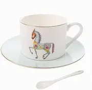 Bone China Teacup Coffee Cup Set, Colorful Tea Cup and Saucer,Fine Bone Porcelain Cup and Saucer Set,6.8oz/200ml Ceramic Coffee Mug Cup(White)