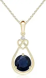 [Angara] Natural Sapphire Knotted Heart Pendant Necklace with Diamond in Sterling Silver/10ct/14ct Solid Gold for Women | September Birthstone Jewellery for Her