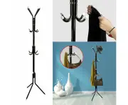 12 Hook Coat Hanger Stand 3-Tier Hat Clothes Rack Metal Tree Style Storage Black
