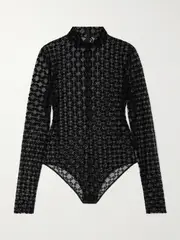 [Givenchy] Givenchy - Flocked Stretch-mesh Bodysuit - Black - large large Black